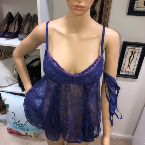 Frederick's Of Hollywood Lace Mesh Babydoll And Bottom 2 Piece Set Size L - Picture 5 of 14